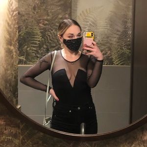 XS Victoria’s Secret Black Mesh Long Sleeves body suit